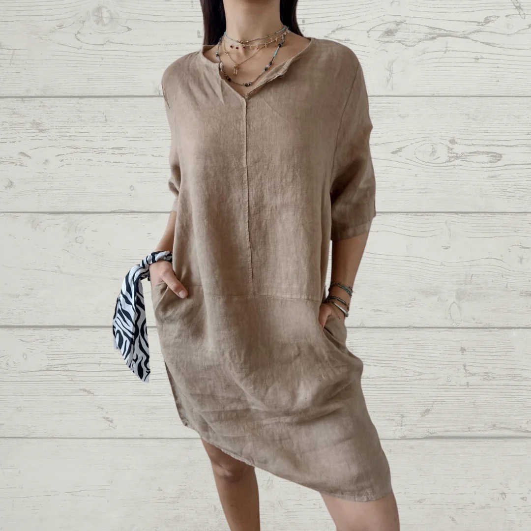 D828Cross-border spring and autumn women's v-neck loose casual new dress