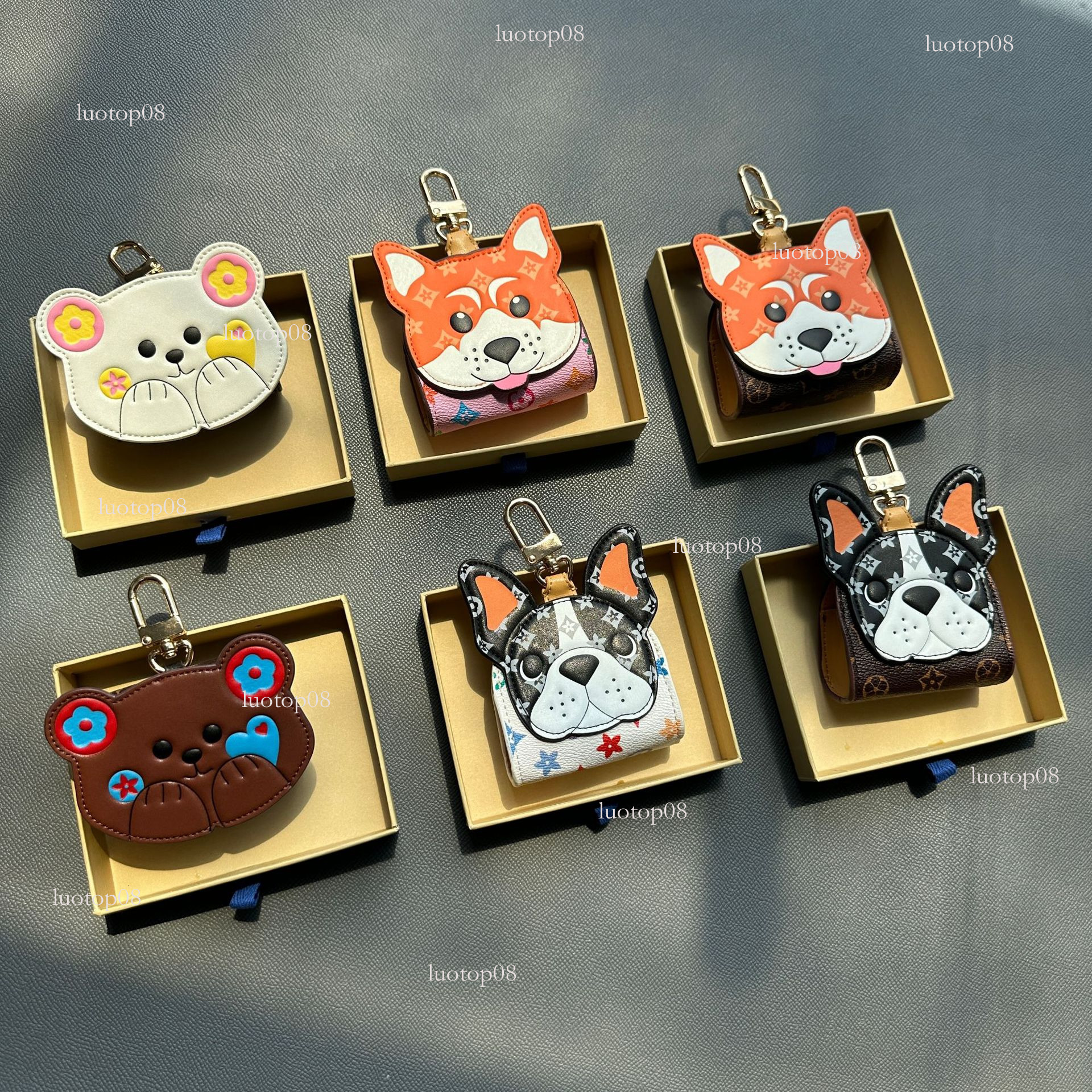 Fashion style new style Imitation leather cheek support mini bear french bulldog Cute dog earphone case lipstick bag keychain Luxurys designer