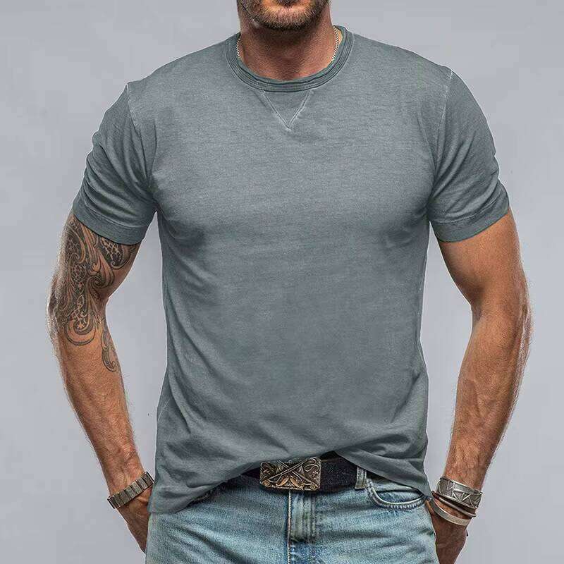 Men's Comfortable T-Shirt 180g Knitted Fabric Round Neck Short Sleeve Solid Color Muscle Breathable Casual Outdoor Commuting