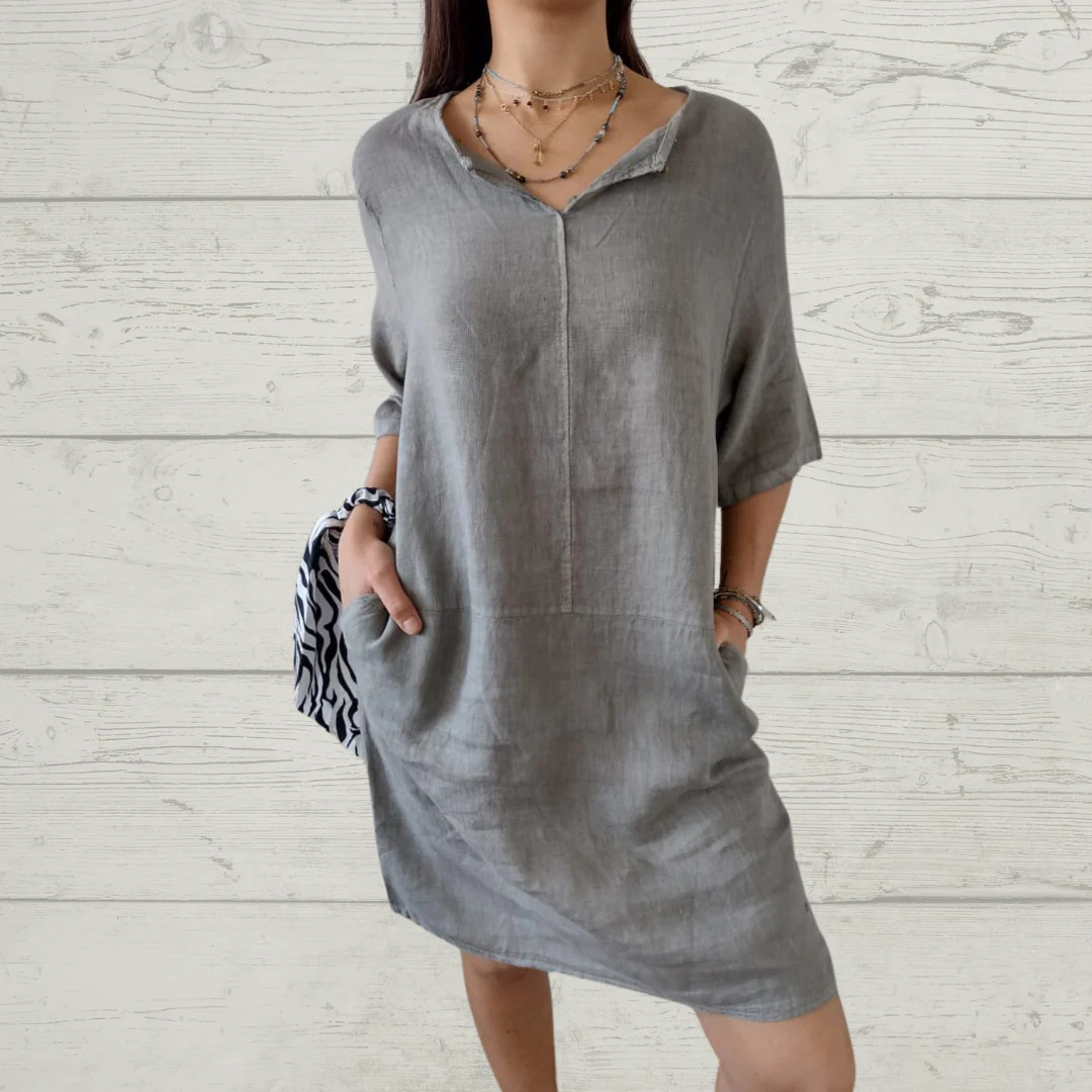 D828Cross-border spring and autumn women's v-neck loose casual new dress