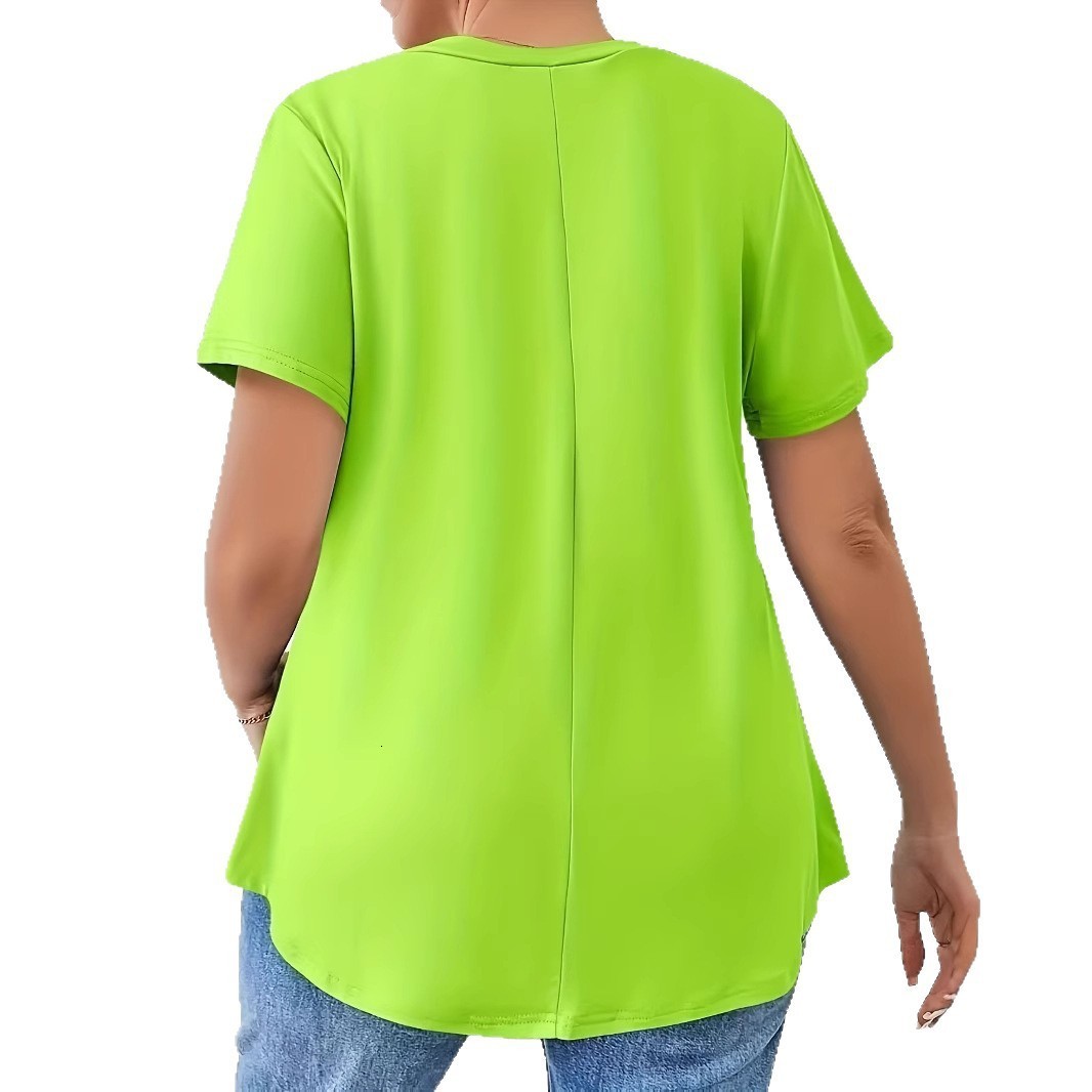 2025 New Womens Vneck Solid Color Short Sleeve Cross Strap Detail Tshirt Womens Fashion 250526