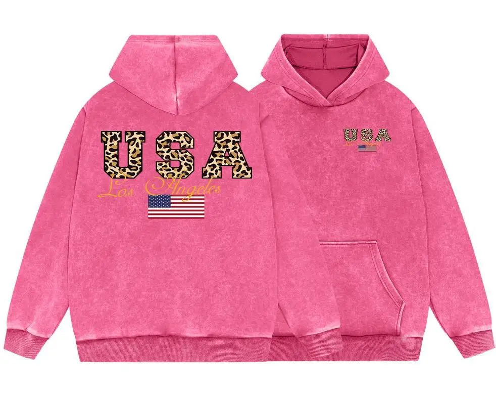 Leopard Print Letters Usa Mens Vintage Washed Cotton Sweatshirt Vintage Warm Hoodies Casual Fleece Soft Hoody 250901
