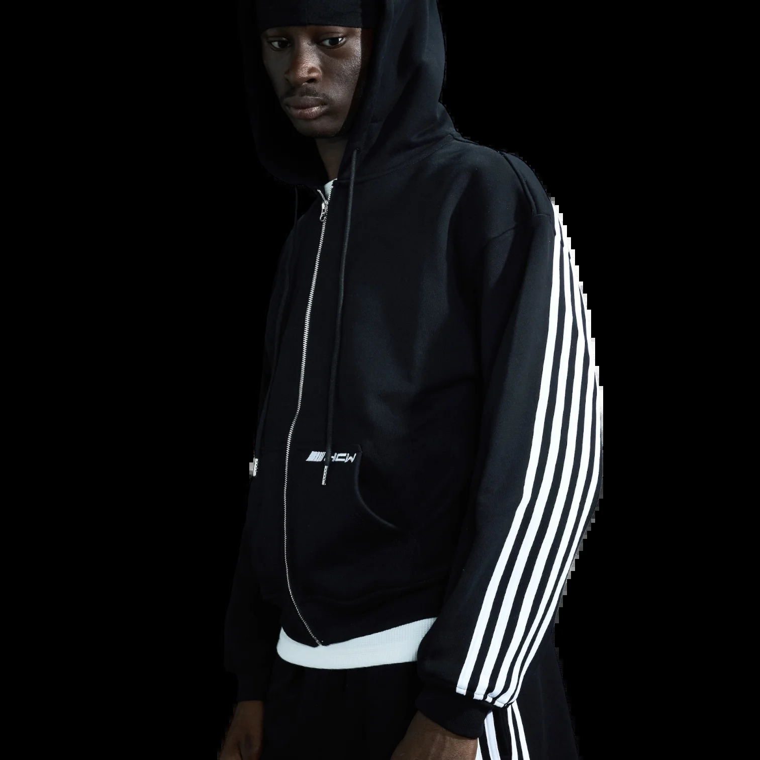 HCW Striped Embroidered Black Hoodie Sweatpants Two Piece Suit Y2K Sportswear Letter Embroidery Oversized Zipper Sweatshirt Pant 250902