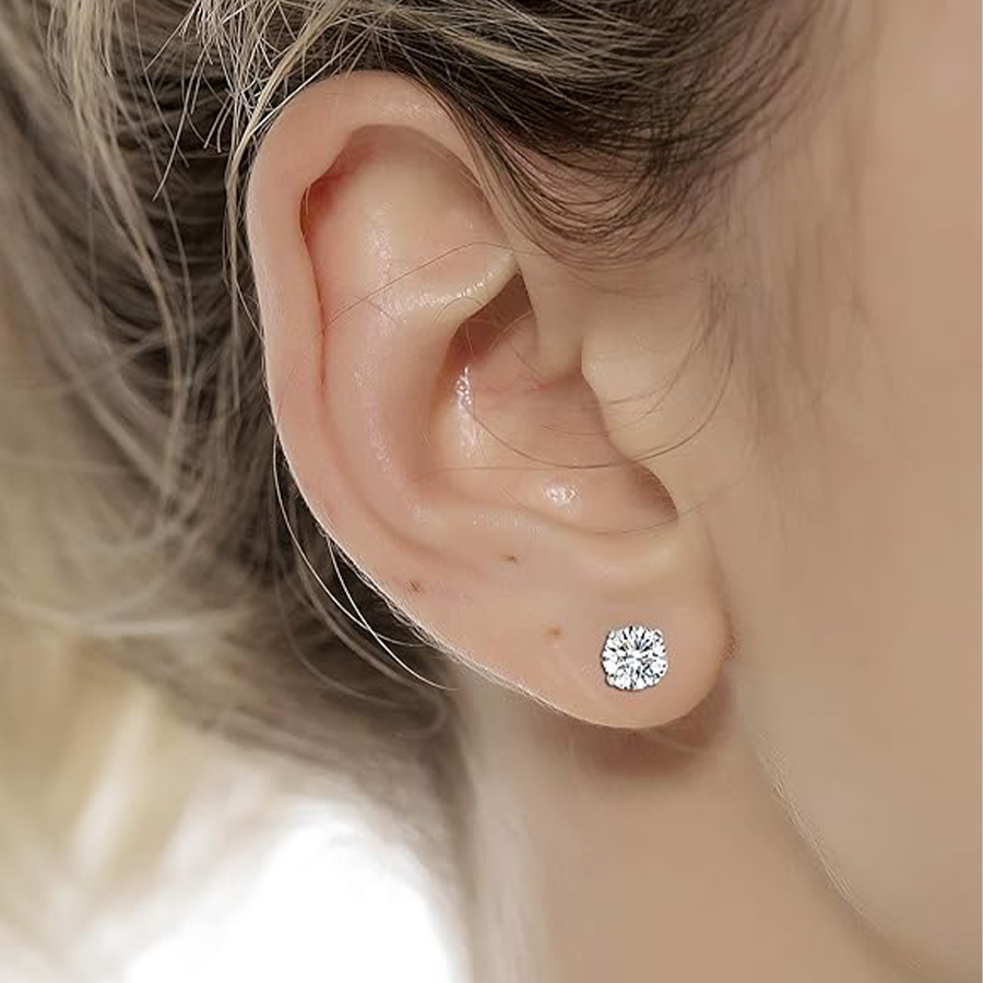 7 Pairs 18G Stainless Steel Stud Earrings Push Back Round Cubic Zirconia Barbell Earring Set 2MM-8MM Silver Tone