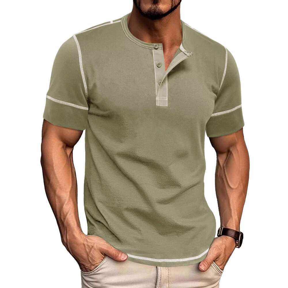 Men's Sports Button Muscle Henry T-Shirt Solid Color Round Neck Knitted Polyester/Cotton Outdoor Commuting