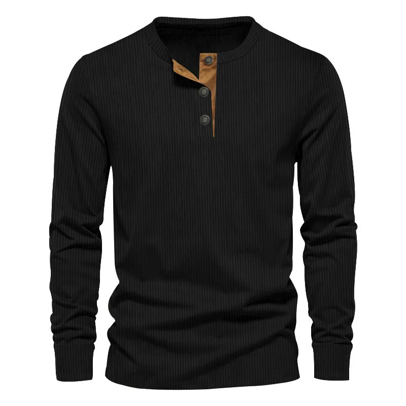 Spring and Autumn Mens Long Sleeve Tshirt Corduroy Retro Casual Mens Clothing Slim Solid Color Long Sleeve Henley Shirt 250902