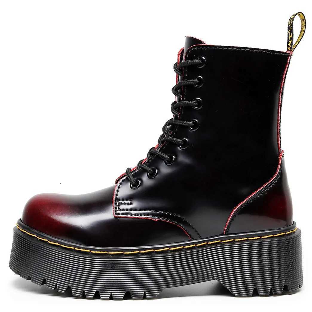 Highquality Women Shoes Genuine Leather Platform Boots Large Size Black Leather Ankle Boots Thick Bottom Motorcycle Boots W250902