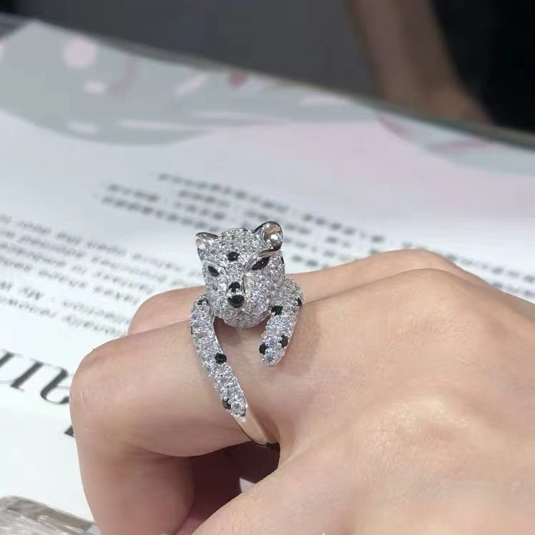 Luxury Brand Designer Jewelry High-End Leopard Ring For Women, Adjustable Open Design, Ins Style, Light Luxury, Elegant, Super Fairy, Micro Pave Full 
