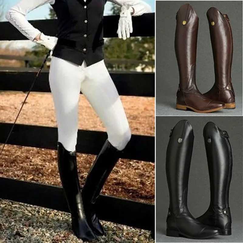 riding high boots horse knee rider leather shoes equestrian long bootcut wide shaft medieval costume for women W250902