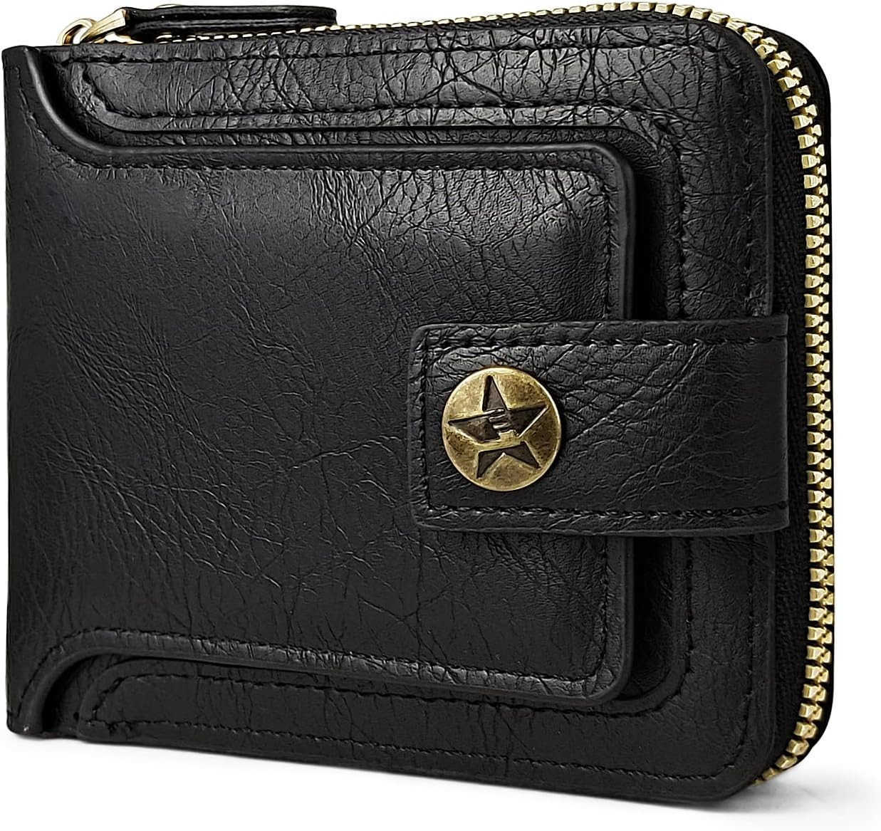 Men Wallet Vintage PU Leather MultiCard Zipper Wallet with 10 Card Slots and Zipper Pocket Large Capacity CARD Holder Wallet with Zipper A BlackZ25091