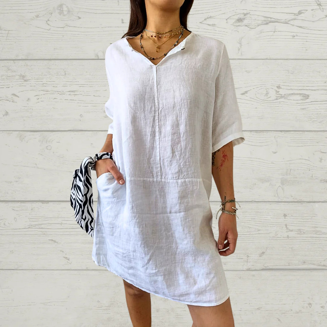 D828Cross-border spring and autumn women's v-neck loose casual new dress
