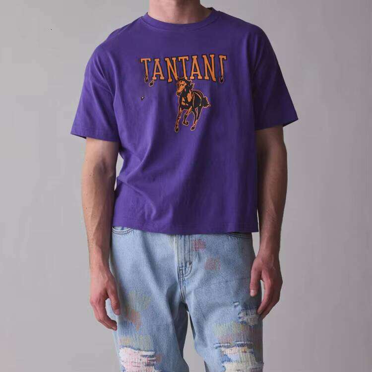 Men's Purple/white T-shirt China Manufacturer 100% Cotton Knitted High Quality Popular Design Advanced Printing Pattern