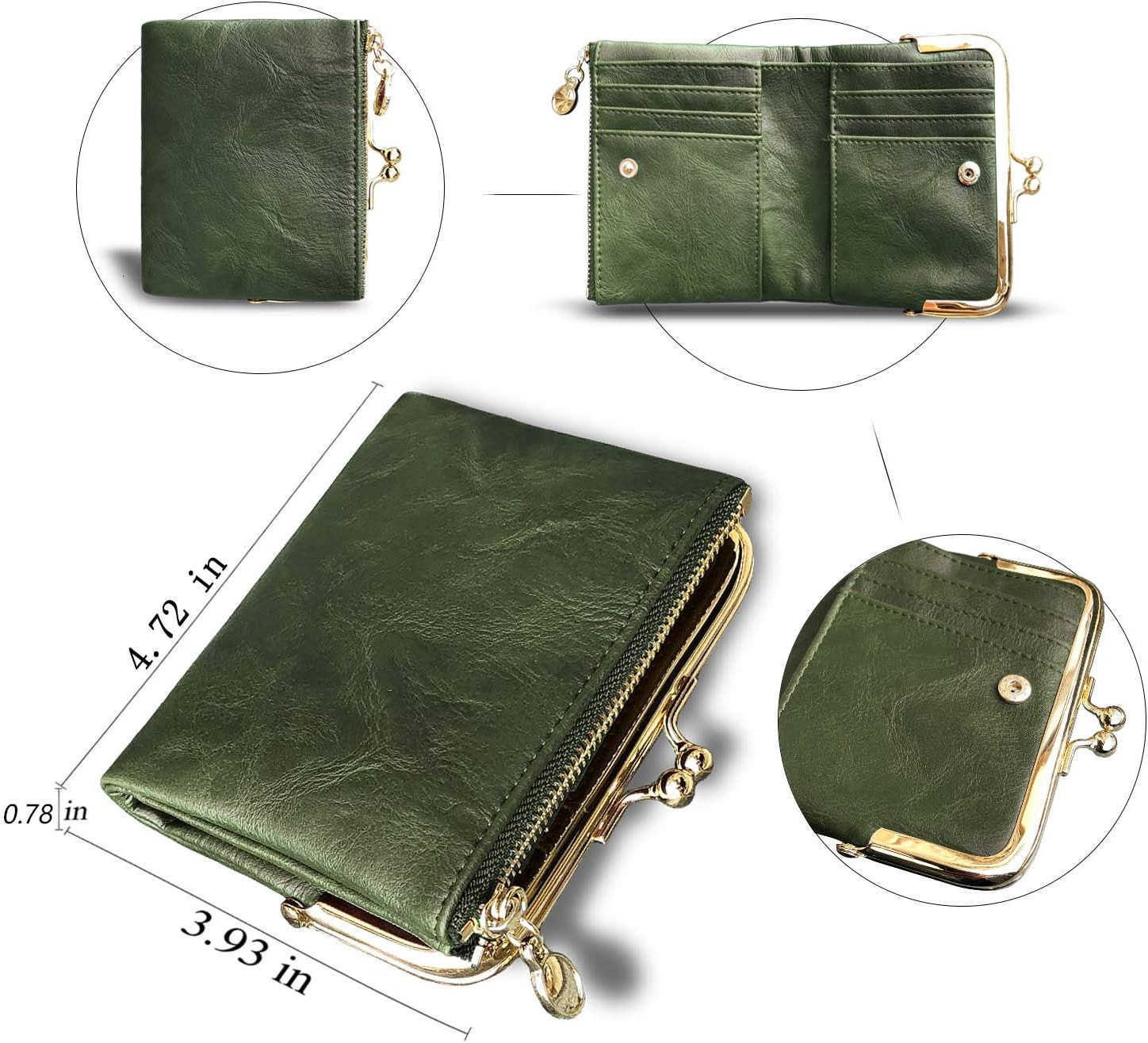 Womens Wallet Small Rfid Ladies Compact Bifold Leather Vintage Coin Purse With Zipper and Kiss LockZ250911