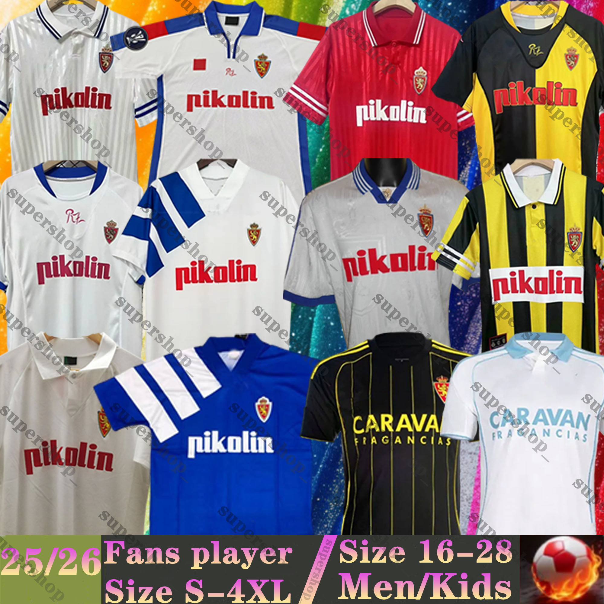 2025 2026 Real Zaragoza Soccer Jerseys Retro 1992 1993 1994 1995 1996 1997 1998 01 02 04 SOBERON LISO BERMEJO SIMEONE CAMISETA I.CALERO 25 26 football shirts menkids kit
