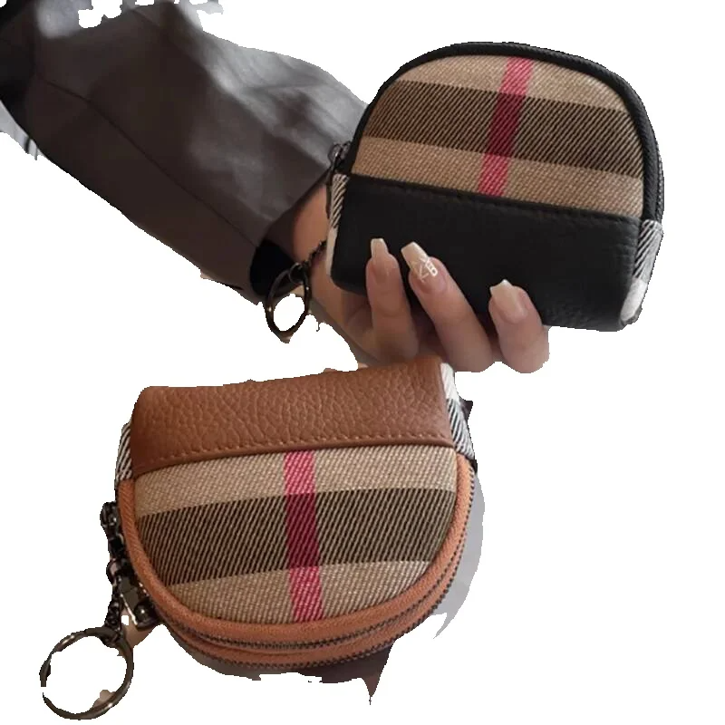 2025 new retro style wallet with double zippers, spacious keys, coin designer trendy wallet, beige, red checkered design, polyester lining