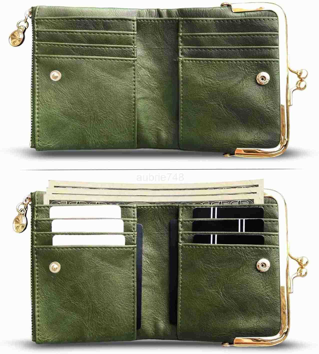 Womens Wallet Small Rfid Ladies Compact Bifold Leather Vintage Coin Purse With Zipper and Kiss LockZ250911
