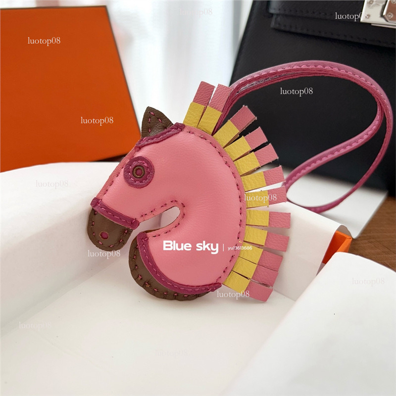 Fashion style cute handmade sheepskin pony head pendant genuine leather war horse unicorn bag charm highend car hanging decoration for women Luxurys d