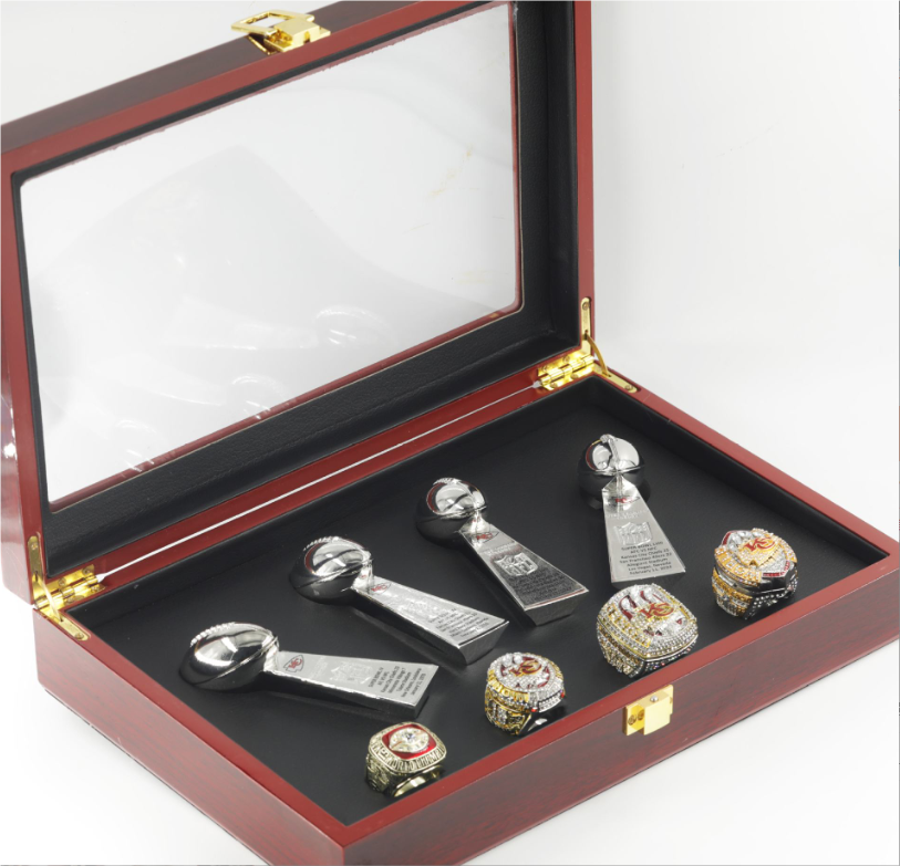 Best 4pcs Super Bowl Chief Sport Team Champions Championship Ring Lombardi Trophy Set With Wooden Box Sport Souvenir Men Fan Christmas Gift 2023 2024