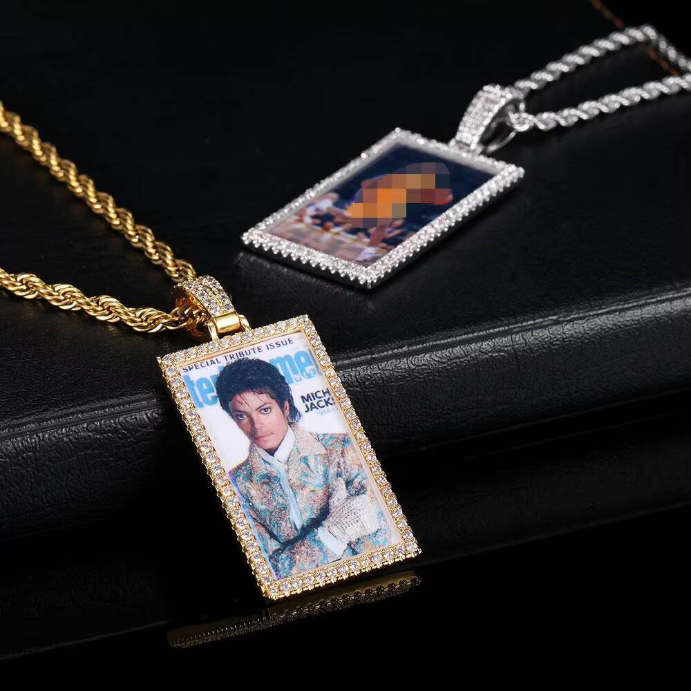 Hip Hop Picture Customized Necklaces Rectangle Iced Out Personalized Photo Necklace