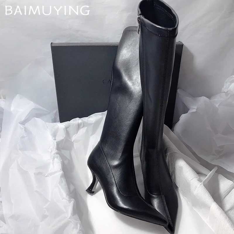 2025 Winter Trend Elegant High Heels Women High Boots Leather Pointed Toe Fashion Shoes Designer Knee High Pumps Womens Boots W250902