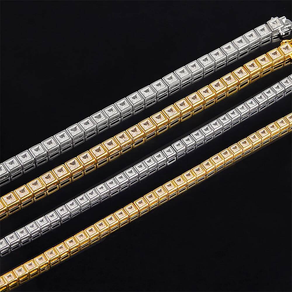 34mm Princess Cut Moissanite Tennis Bracelets for Women Men 925 Silver Square Diamond Bezel Set Unisex Bracelet with GRA