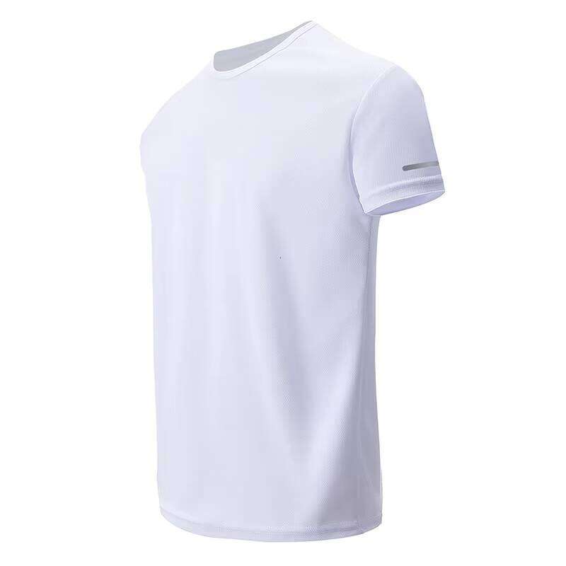 Men's Reflective Stripe Short Sleeve Casual T-Shirt Solid Color Quick-Dry Sports Running Hiking Blank Style