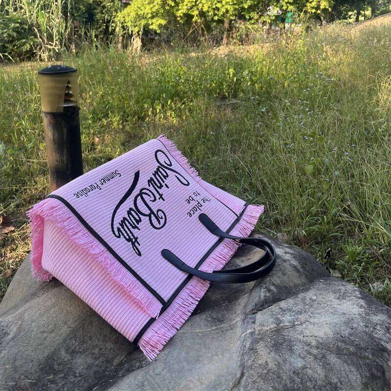 European And American New Women's Straw Mat Handmade Tassel Embroidery Thread Artistic Font Single Shoulder Large Space Handbag