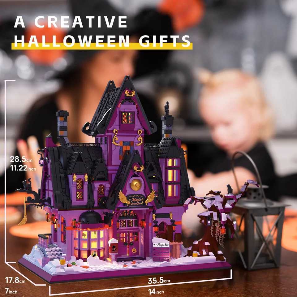 2639PCS Magic Bar Building Blocks Creative City Street View Model MOC Mini Bricks Set With Light Kids DIY Toys Halloween Gifts G250902