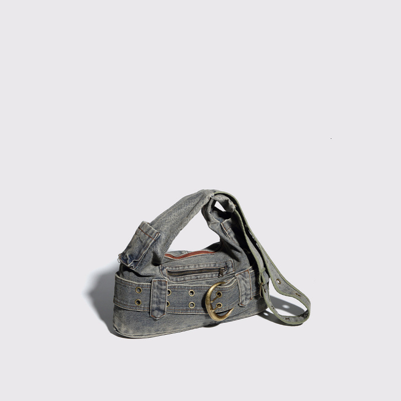 atmosphere autumn new Y K washed denim bag niche design fashionable and versatile retro texture underarm bag casual designer shoulder bag