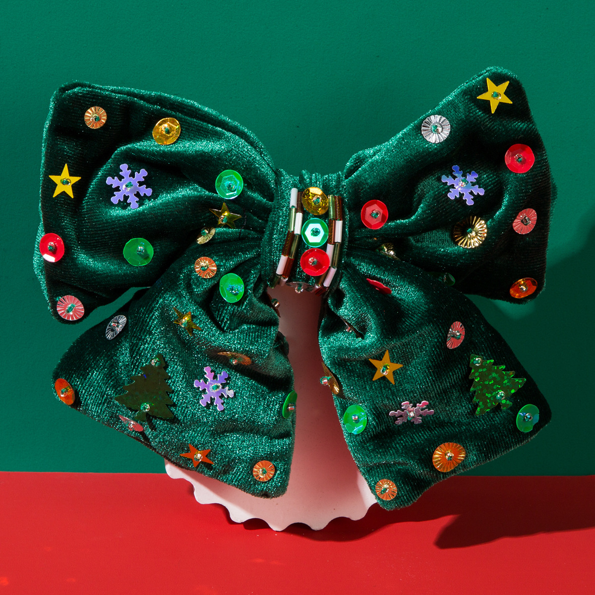 New Christmas Flannel Bow Hair Clips with Hand sewn Stars Snowflakes Christmas Tree Glitter for Sweet Party Looks