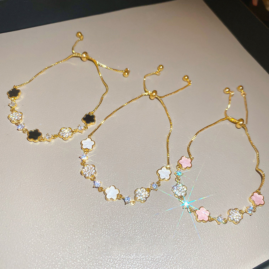 Acetate Zircon Flower Pendant Korean Style Niche Sweet Bracelet Versatile Fashion High-end Feel Jewelry