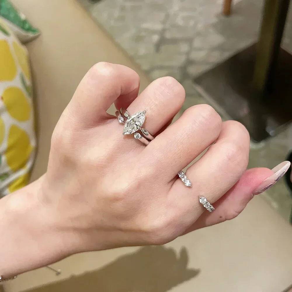 Gra Certified Full Moissanite Wedding Bridal Rings Set for Women 925 Silver Marquise Cut Diamond Engagement Ring Eternity Band