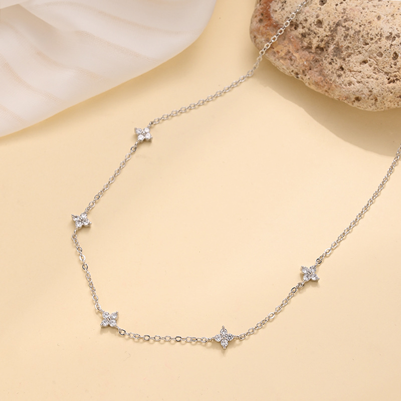 925 Sterling Silver Gold Tone French Starry Sky Four Leaf Clover Bracelet Designer Bracelet for Women Luxury Jewelry Niche Simple Full Diamond Flower 
