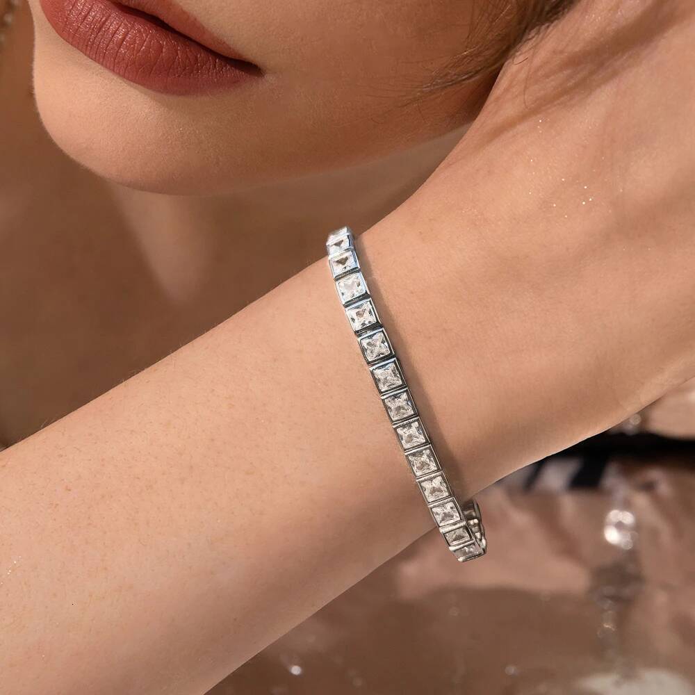 34mm Princess Cut Moissanite Tennis Bracelets for Women Men 925 Silver Square Diamond Bezel Set Unisex Bracelet with GRA
