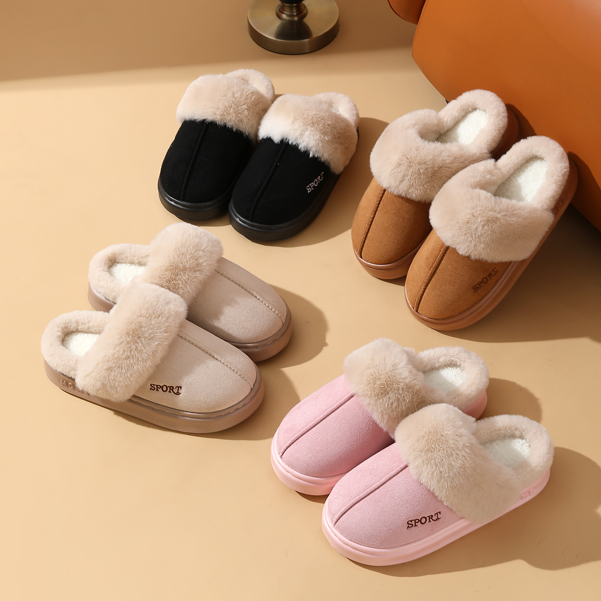 Hot new free shipping designer slippers for mens womens cotton mop pink black brown khaki New fashionable and versatile autumn and winter cotton mop