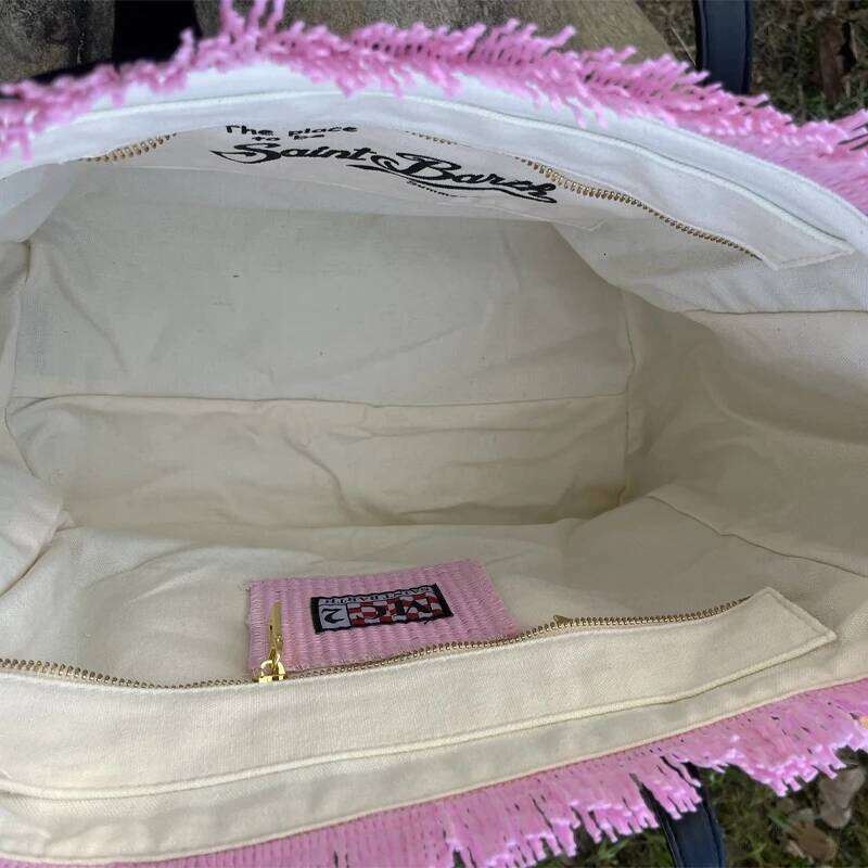 European And American New Women's Straw Mat Handmade Tassel Embroidery Thread Artistic Font Single Shoulder Large Space Handbag