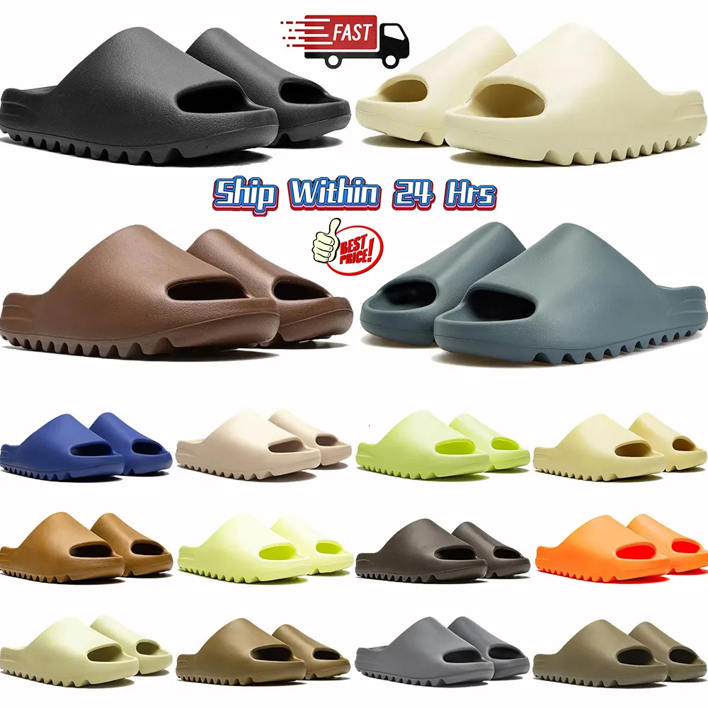 Designer Slippers Mens Slides Sandals Bone Onyx Resin Flax Azure Flax Glow Green Rubber Comfortable Womens Classics Outdoor Summer Beach Slipper EVA Slide Shoes