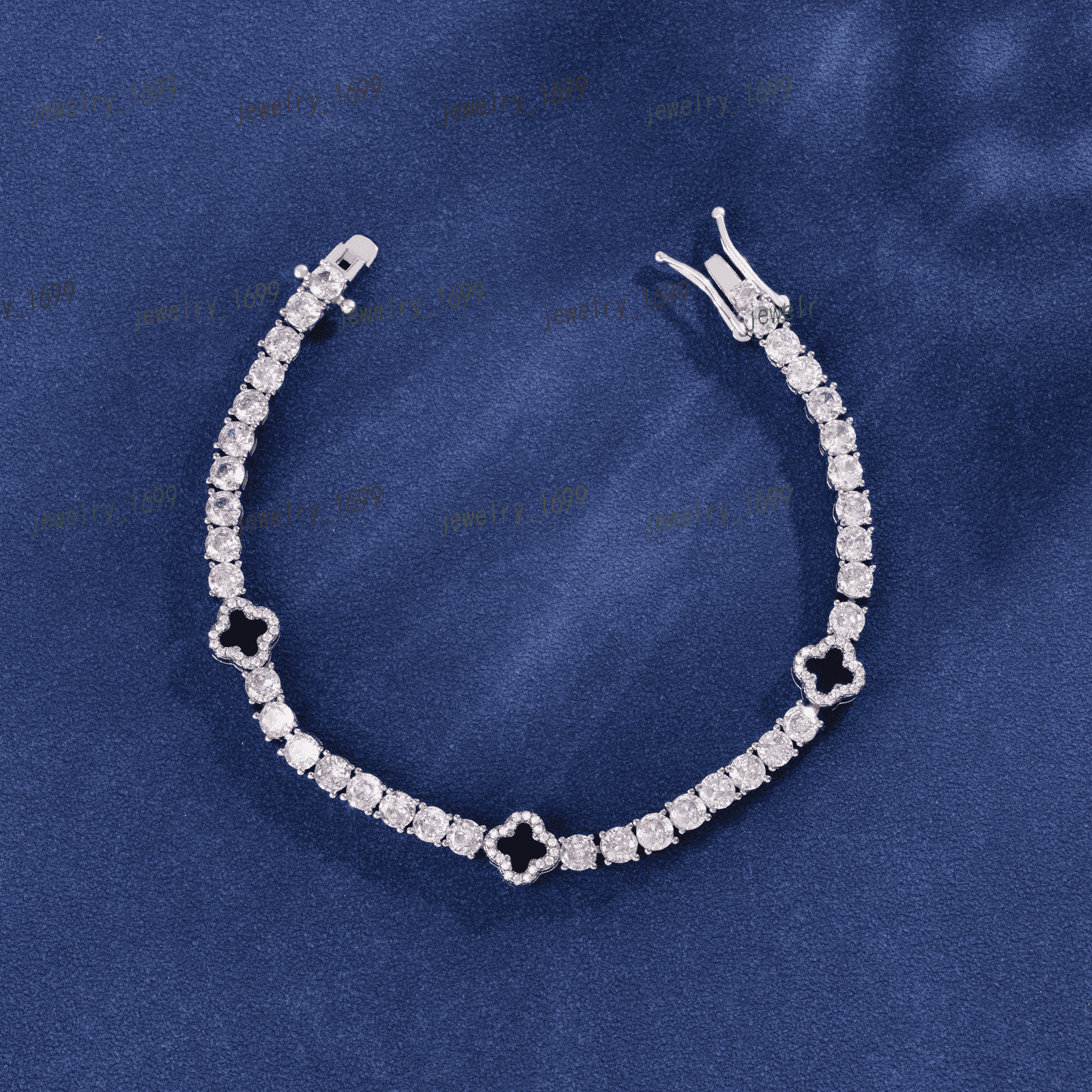 Mens Unisex Bracelet Gold Plated Bling With Diamond Iced Out Black Clover Hip Hop Style Gift