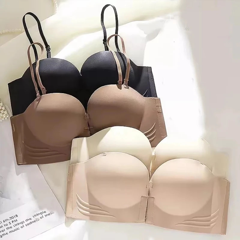 Front Clre Strapless Bras For Women Seamless Push Up Brassiere Thick Soft Underwear Solid Color Adjustable Invisible Lingerie 250902