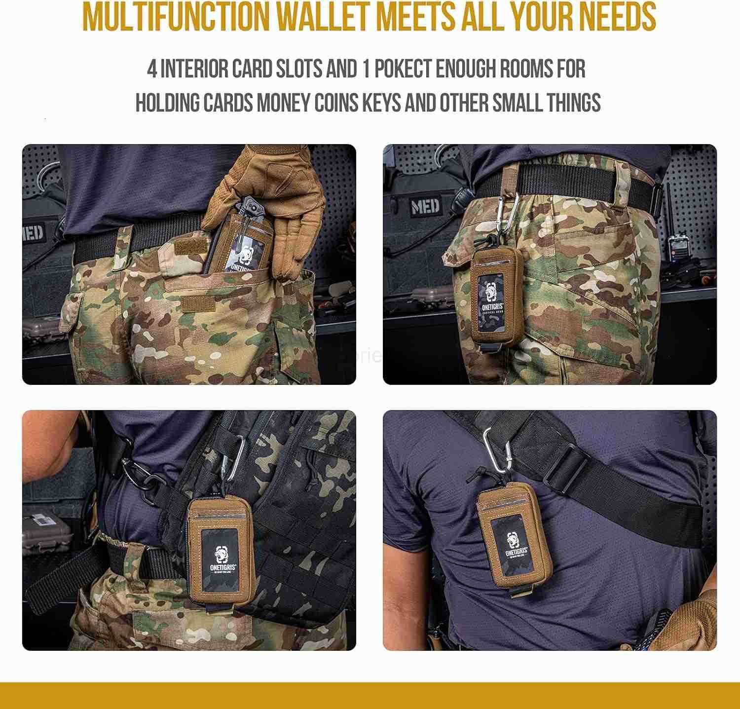 Front Pocket Wallet with Zippers Small Coin Purse Tactical Wallet Nylon Minimalist Wallet for Men Women BrownZ250911