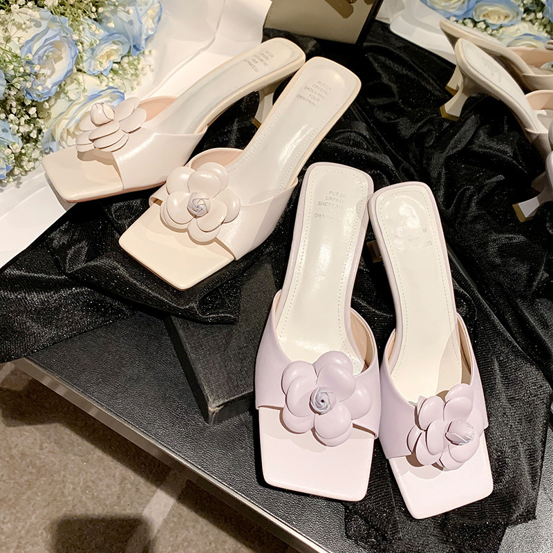 Luxury High-quality High-appeal Outdoor Women's Elegant Slender High-heeled Open-toe Sandal Designer European Style Camellia Three-dimensional De