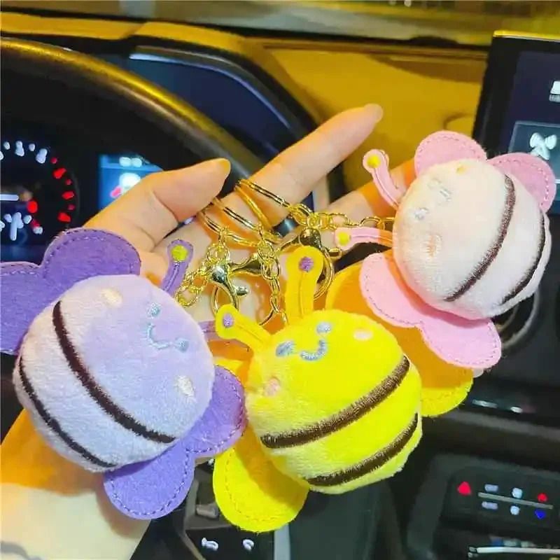120PCS Cute Plush Bee Keychain Cartoon Keyring Bag Charm for Women Girls Backpack Purse Decor Fluffy Keychain Child Gifts 250902
