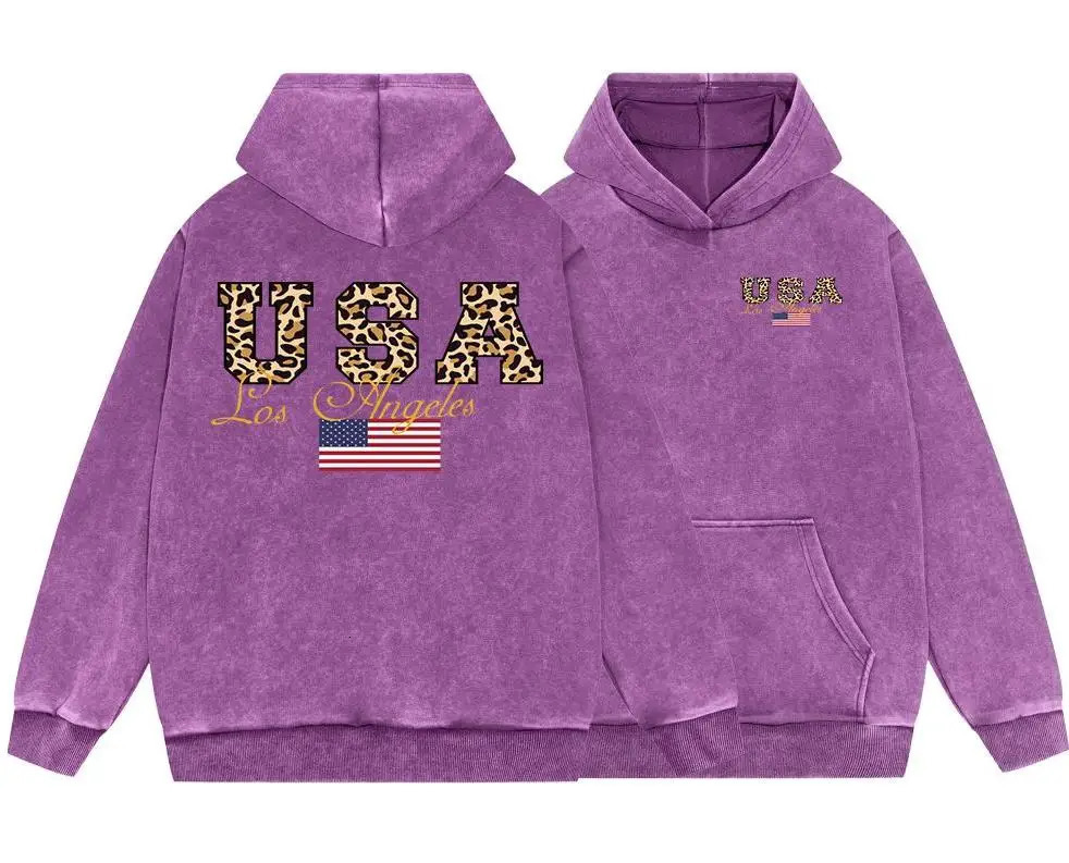 Leopard Print Letters Usa Mens Vintage Washed Cotton Sweatshirt Vintage Warm Hoodies Casual Fleece Soft Hoody 250901