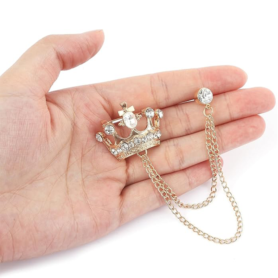 9Pcs Tassel Chain Brooch Collar Pins Rose Flower Rhinestone Angel Wings Wolf Head Hanging Chains for Suit Lapel Tuxedo Shirts Tie Brooch Pin Fashion J