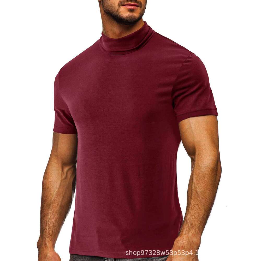 95% Polyester 5% Spandex T-Shirt Solid Color High Neck Base Men's Short Sleeve Sports Outing
