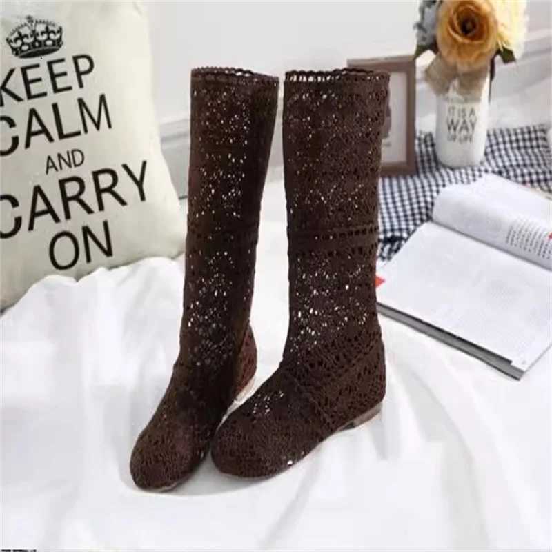 Womens Spring High Boots Wool Hollow Boots Fashion Luxury Brand Summer White Lace Boots Ladies Hollow Flat Casual Shoes W250902