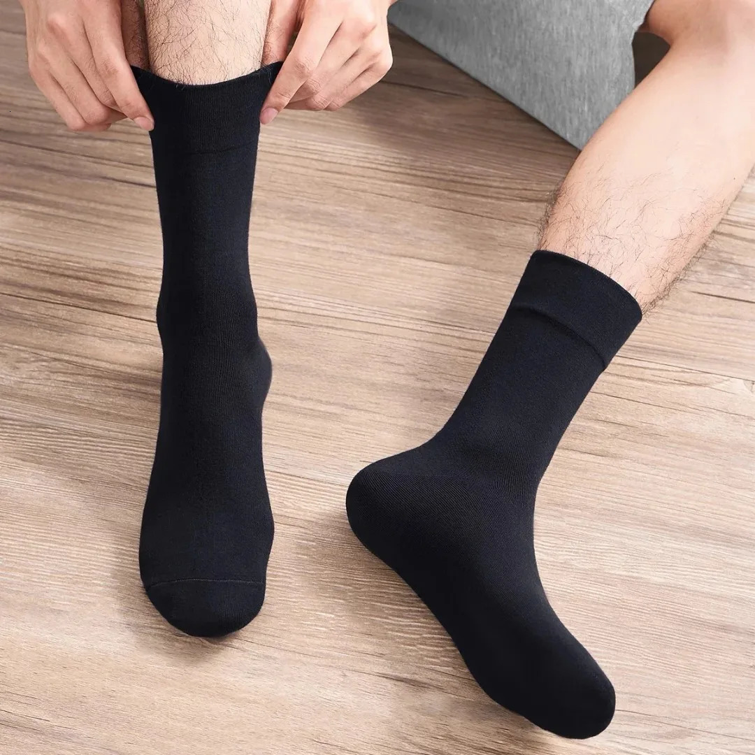 6 Pairs Mens Dress Socks Black Plus Size High Quality Combed Cotton Crew Socks Black Cool Breathable Casual Socks for men 250902
