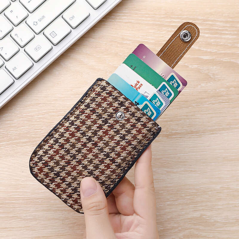 DHpet_wholesale 2025 Women's Houndstooth Card Holder - RFID Blocking Slim Wallet with Magnetic Protection, Fashion Mini Card Case Organizer