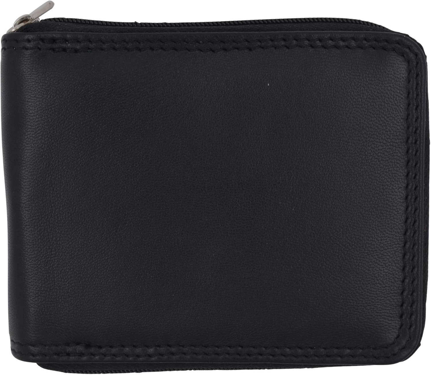 Mens Zipper RFID Blocking Premium Leather ZipAround ID Bifold Wallet BlackZ250911