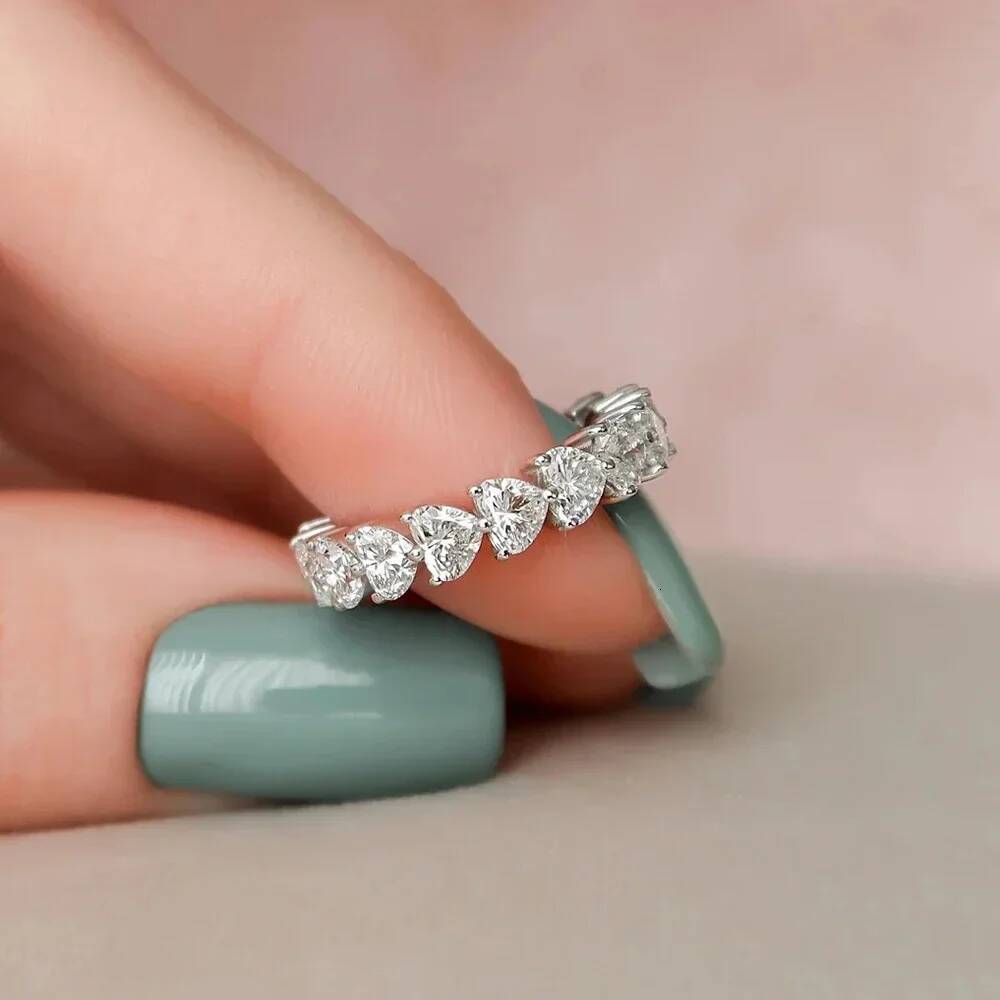 345mm Heart Cut Moissanite Eternity Band For Women Gra Certified Lab Diamond Stackable Wedding Band 925 Silver Engagement Ring